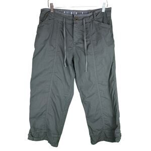 FRESH PRODUCE Womens M Cropped Capri Pants Khaki Green Lightweight Cotton Blend